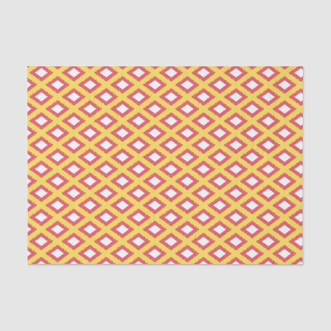 Yellow and Red Tribal Diamond Ikat Pattern Tissue Paper (Front)