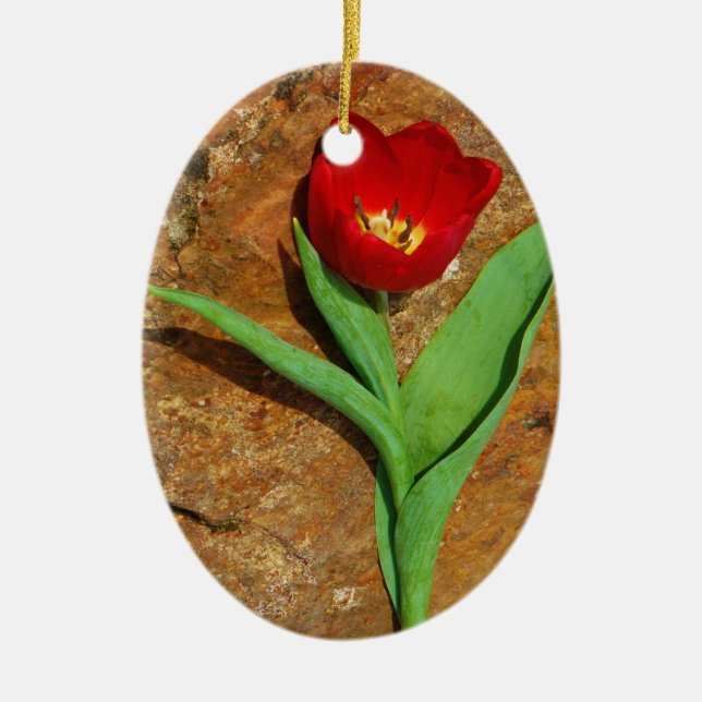 Yellow and Red Tulip Ceramic Tree Decoration (Front)