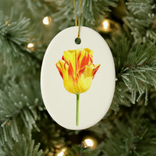 Yellow and red tulip ceramic tree decoration