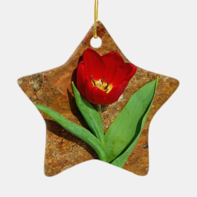 Yellow and Red Tulip Ceramic Tree Decoration (Front)