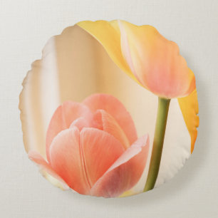 YELLOW AND RED TULIP IN BLOOM CLOSE UP PHOTO ROUND CUSHION