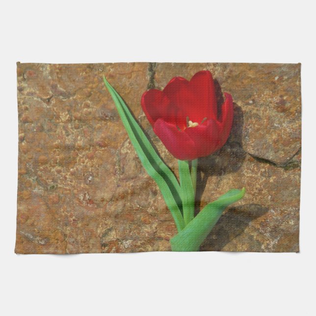 yellow and Red Tulip Tea Towel (Horizontal)