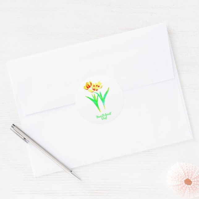 Yellow and Red Tulips Classic Round Sticker (Envelope)