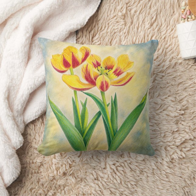 Yellow and Red Tulips Flat Card Cushion (Blanket)