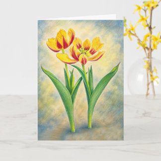 Yellow and Red Tulips Folded Greeting Card