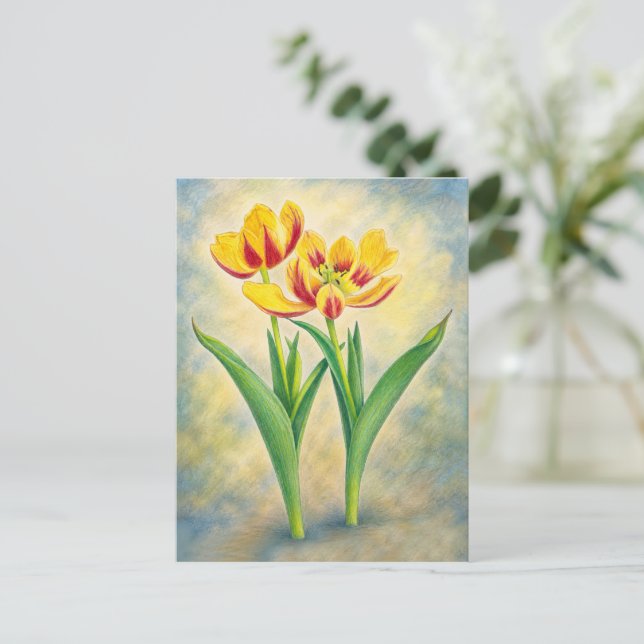 Yellow and Red Tulips Post Card (Standing Front)