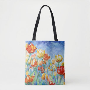 Yellow and Red Tulips Shoulder Tote