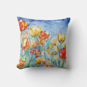 Yellow and Red Tulips Throw Pillow