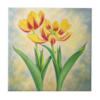 Yellow and Red Tulips Tile