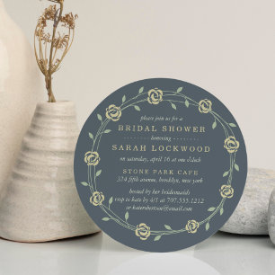 Yellow and Sage Green Floral Wreath Bridal Shower Invitation