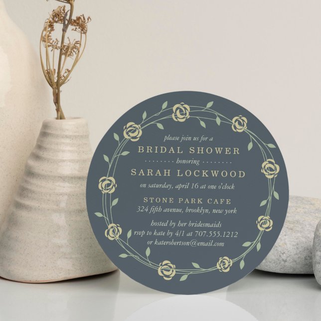 Yellow and Sage Green Floral Wreath Bridal Shower Invitation (Creator Uploaded)