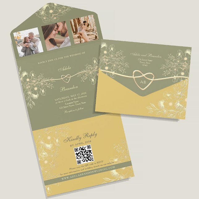 Yellow and Sage Green Wedding All In One Invitation (Creator Uploaded)