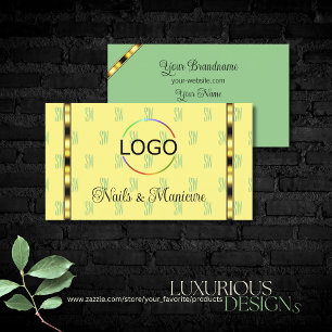Yellow and Sage Green with Logo Patterned Letters Business Card