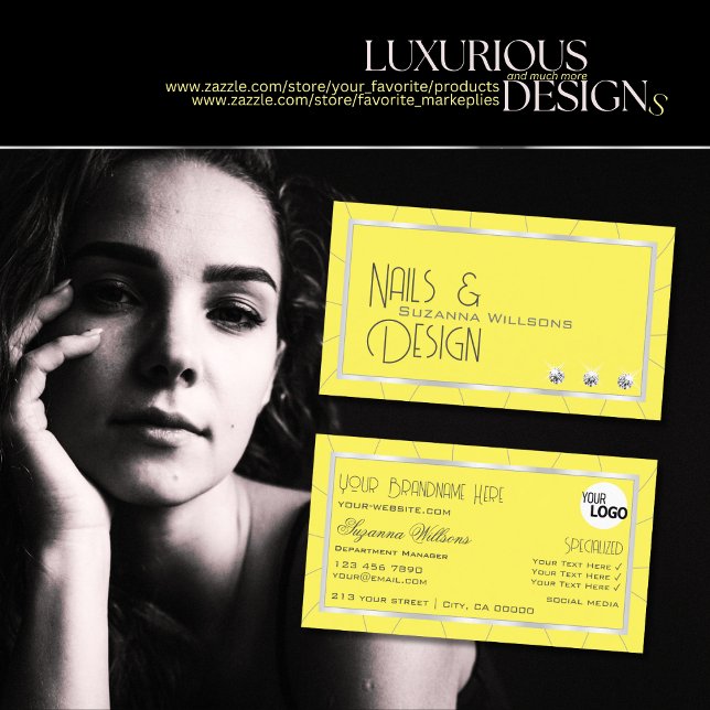 Yellow and Silver Frame with Noble Diamonds & Logo Business Card (Creator Uploaded)