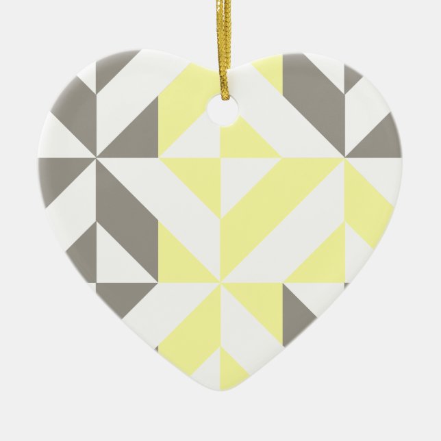 Yellow and Silver Geometric ZigZag Ceramic Tree Decoration (Front)