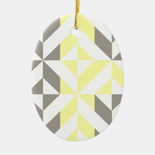 Yellow and Silver Geometric ZigZag Ceramic Tree Decoration