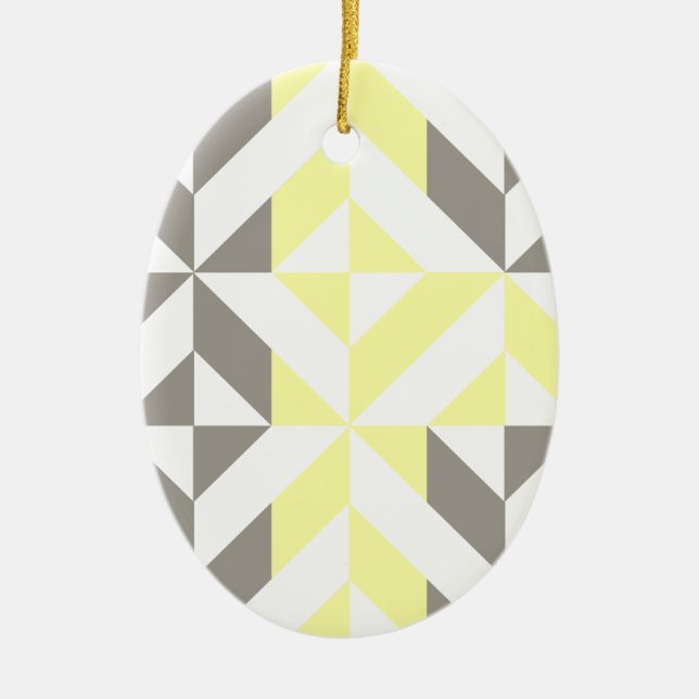 Yellow and Silver Geometric ZigZag Ceramic Tree Decoration (Front)
