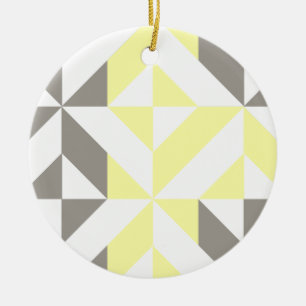 Yellow and Silver Geometric ZigZag Ceramic Tree Decoration