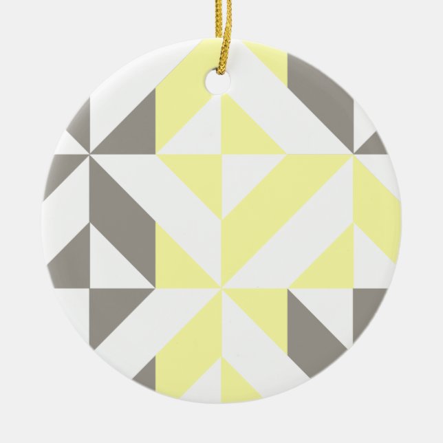 Yellow and Silver Geometric ZigZag Ceramic Tree Decoration (Front)