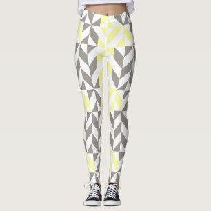 Yellow and Silver Geometric ZigZag Leggings