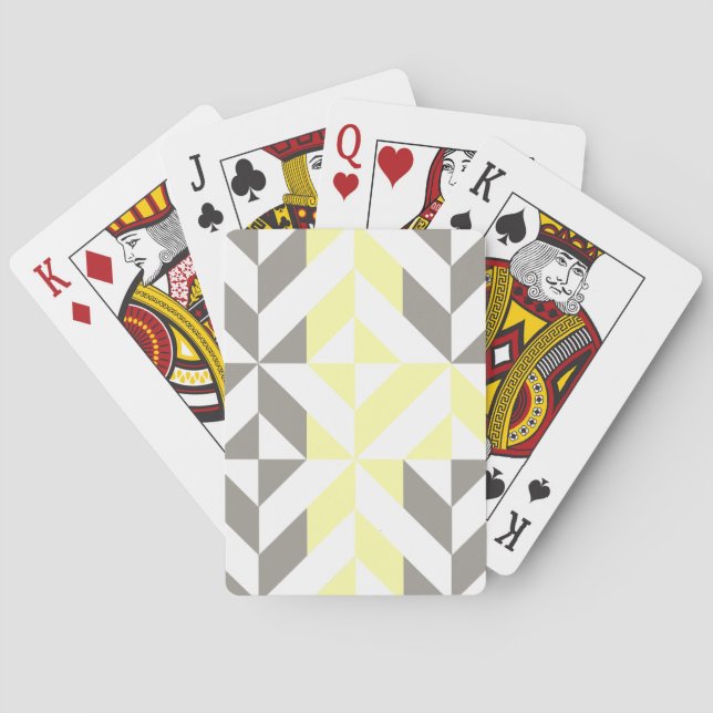 Yellow and Silver Geometric ZigZag Playing Cards (Back)