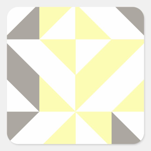Yellow and Silver Geometric ZigZag Square Sticker (Front)