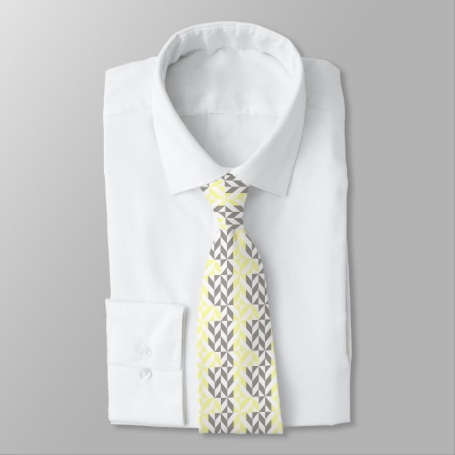 Yellow and Silver Geometric ZigZag Tie (Tied)
