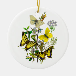 Yellow and Swallowtail Butterflies Ceramic Tree Decoration