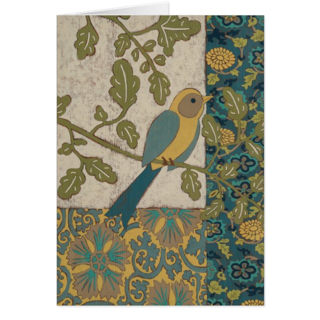 Yellow and Teal Blue Bird Perched on a  Branch (Front)