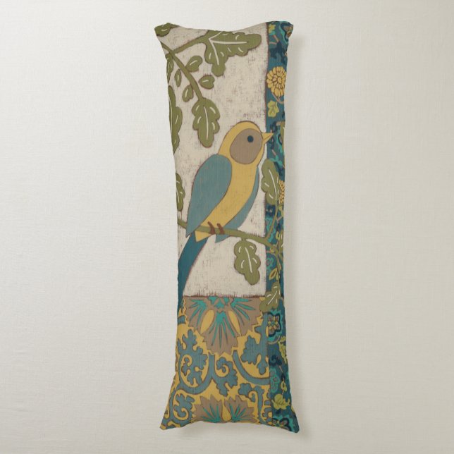 Yellow and Teal Blue Bird Perched on a  Branch Body Cushion (Front Vertical)