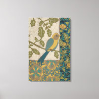 Yellow and Teal Blue Bird Perched on a  Branch