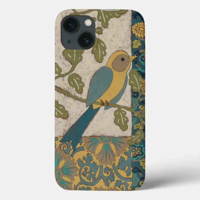 Yellow and Teal Blue Bird Perched on a  Branch Case-Mate iPhone Case (Back)