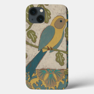 Yellow and Teal Blue Bird Perched on a  Branch iPhone 13 Case