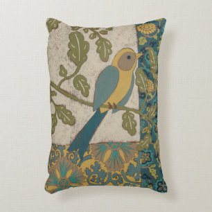 Yellow and Teal Blue Bird Perched on a  Branch Decorative Cushion
