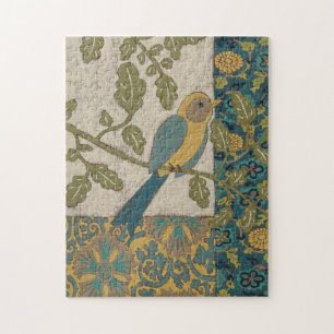 Yellow and Teal Blue Bird Perched on a  Branch Jigsaw Puzzle