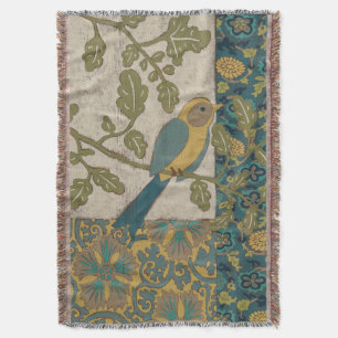 Yellow and Teal Blue Bird Perched on a  Branch Throw Blanket