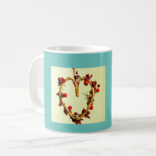 Yellow and Teal Colourful Mother's Day Heart  Coffee Mug (Front Left)