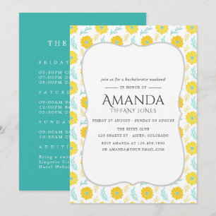 Yellow and Teal Floral Bachelorette Weekend Invitation