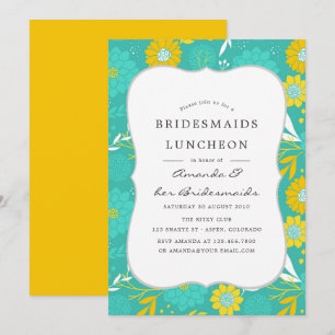 Yellow and Teal Floral Bridesmaids Luncheon Invitation