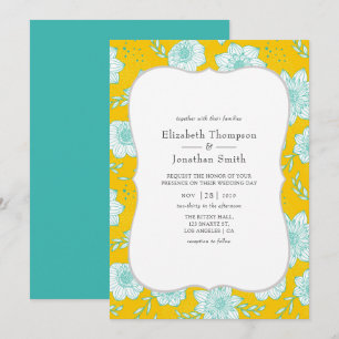 Yellow and Teal Floral Wedding Invitation