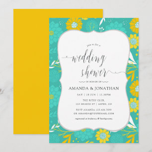 Yellow and Teal Floral Wedding Shower Invitation
