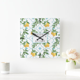 Yellow and Teal Lemons Citrus Kitchen Wall Clock