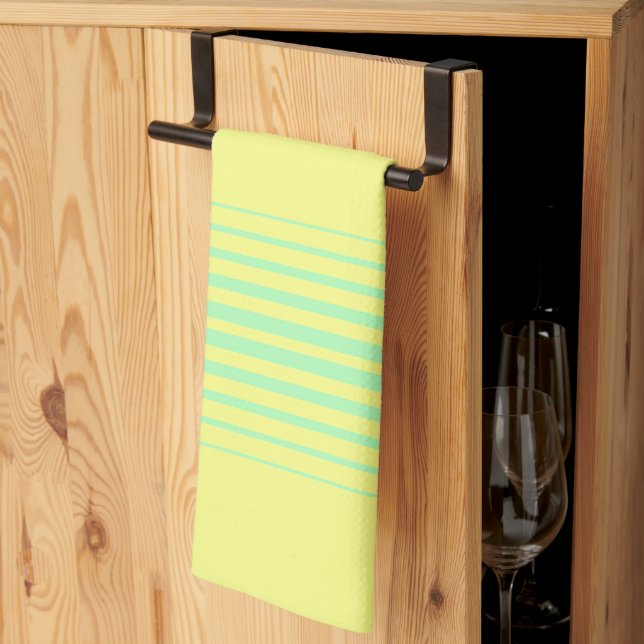 Yellow and teal Stripes Tea Towel (Thirds Fold)