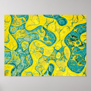 Yellow and turquoise abstract pattern poster