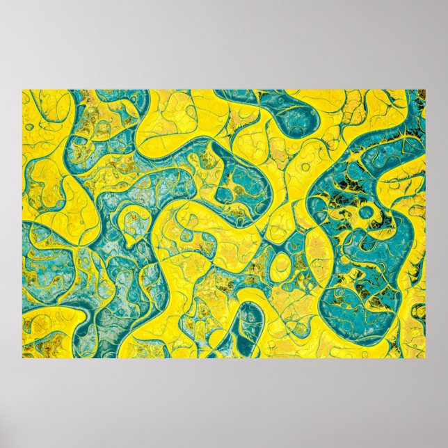 Yellow and turquoise abstract pattern poster (Front)