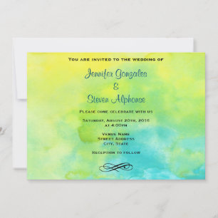Yellow and Turquoise Blue Watercolor Wedding Invitation