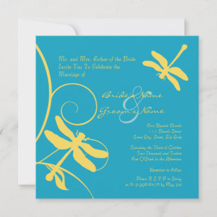 Yellow and Turquoise Dragonfly Wedding Invitation