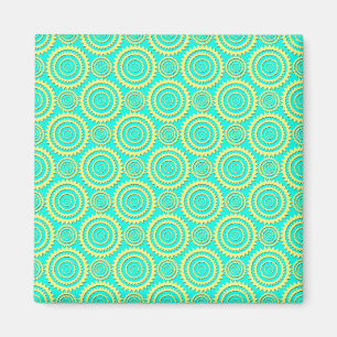 Yellow and Turquoise Geometric Circles Pattern Magnet