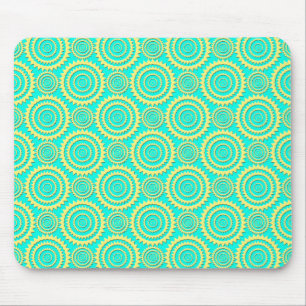 Yellow and Turquoise Geometric Circles Pattern Mouse Mat