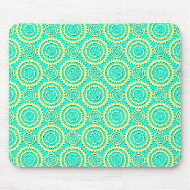 Yellow and Turquoise Geometric Circles Pattern Mouse Mat (Front)